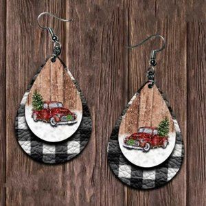 Lil Red Truck in black and white plaid